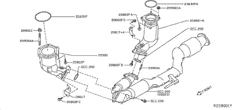 Nissan Pathfinder Catalytic Converter. CATALYST, EXHAUST - 208A3-9HR0A